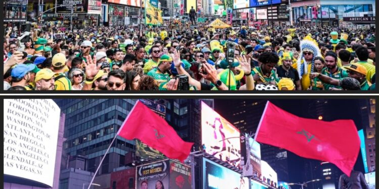 Mondial 2026 – MAROC-BRESIL : Les supporters donnent le ton dans le Times Square à New-York